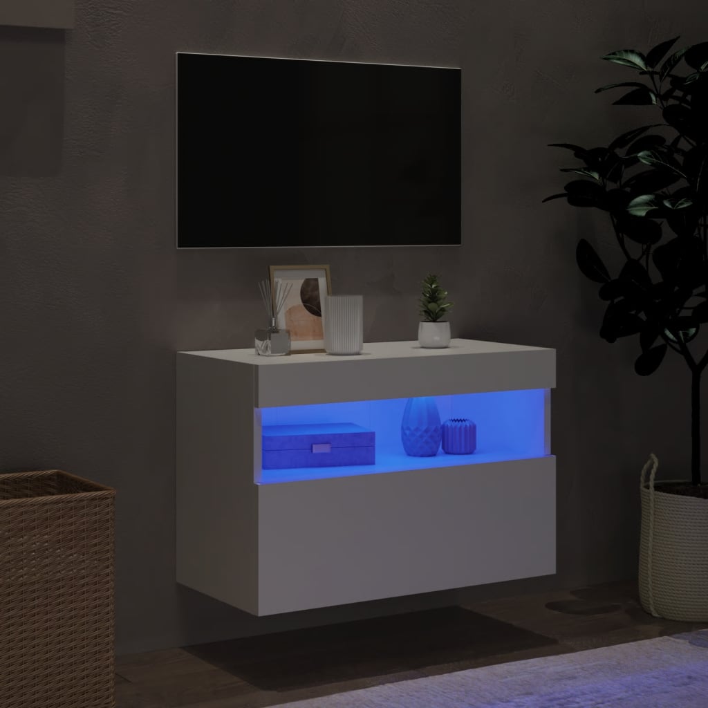 vidaXL Ścienna szafka TV z LED, biała, 60x30x40 cm
