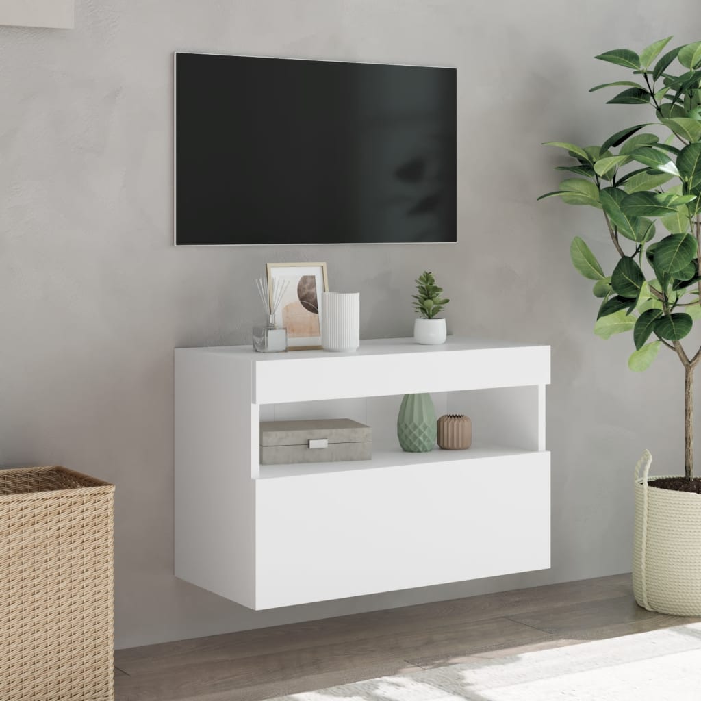 vidaXL Ścienna szafka TV z LED, biała, 60x30x40 cm