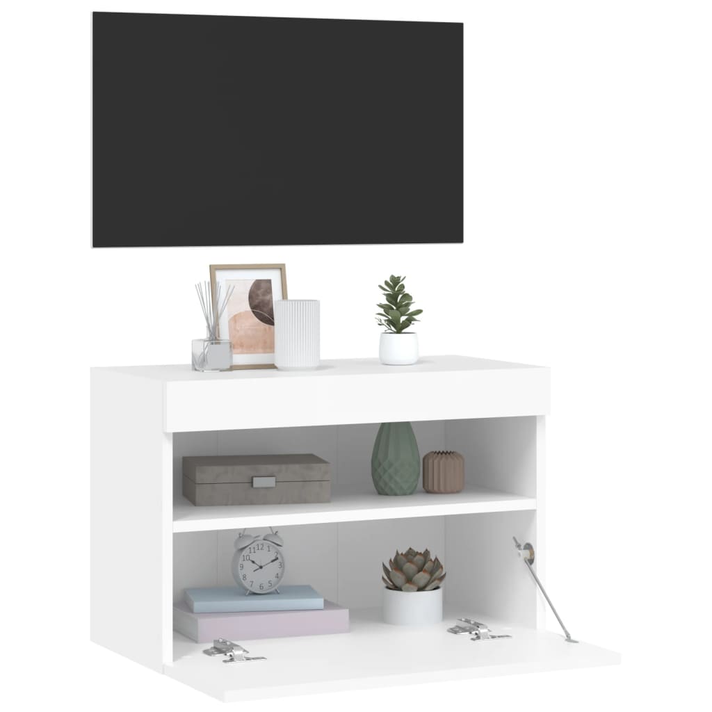 vidaXL Ścienna szafka TV z LED, biała, 60x30x40 cm