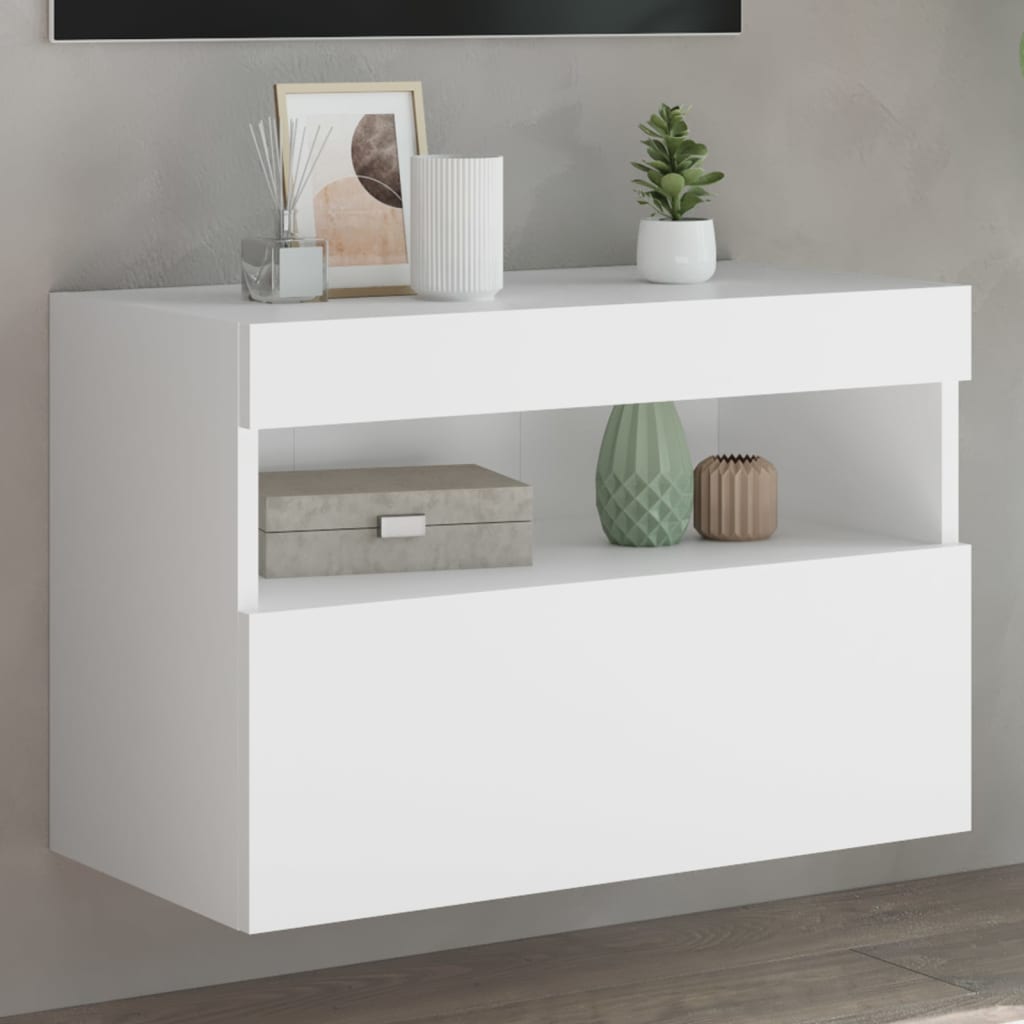 vidaXL Ścienna szafka TV z LED, biała, 60x30x40 cm