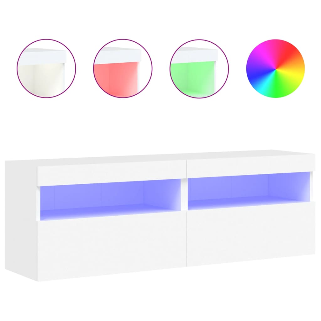vidaXL Ścienne szafki TV z LED, 2 szt., białe, 60x30x40 cm