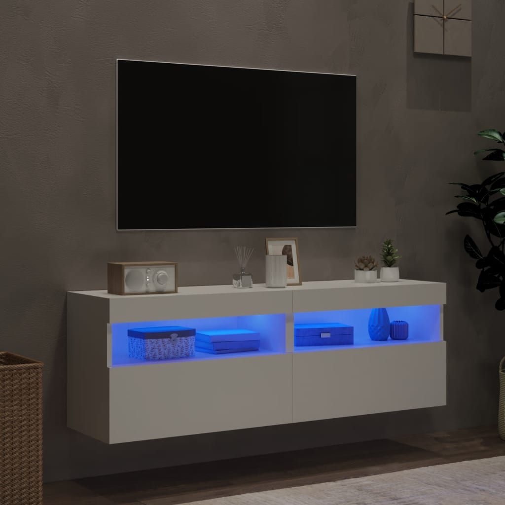 vidaXL Ścienne szafki TV z LED, 2 szt., białe, 60x30x40 cm