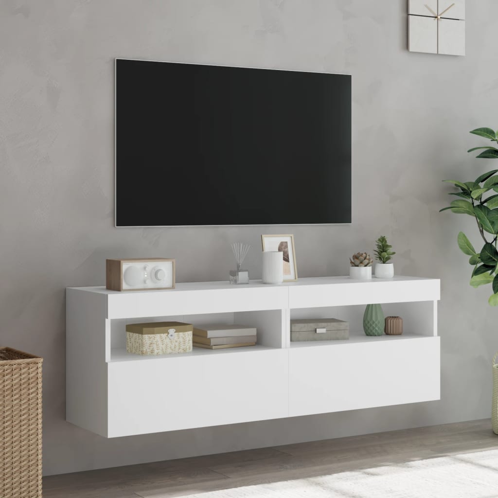 vidaXL Ścienne szafki TV z LED, 2 szt., białe, 60x30x40 cm