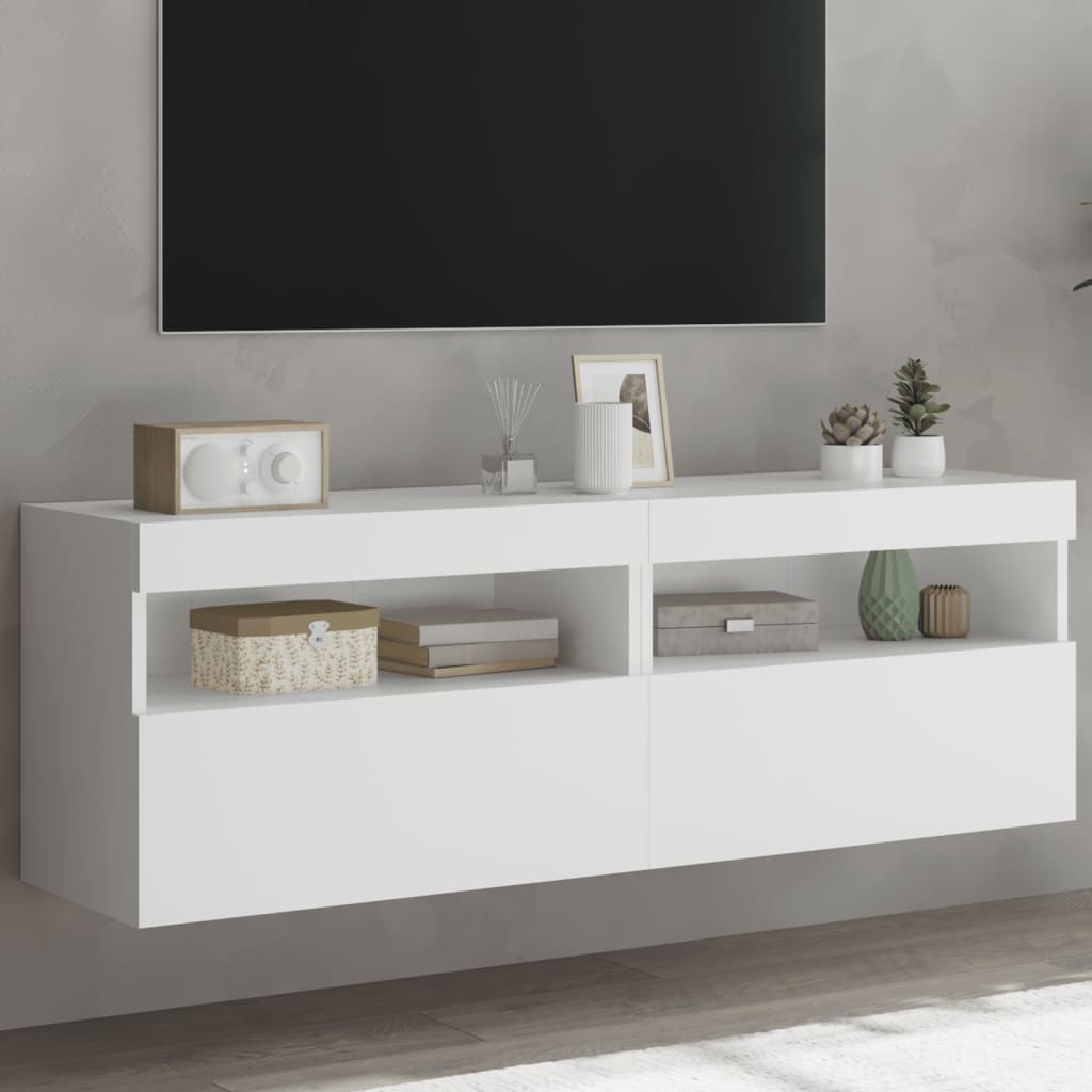 vidaXL Ścienne szafki TV z LED, 2 szt., białe, 60x30x40 cm