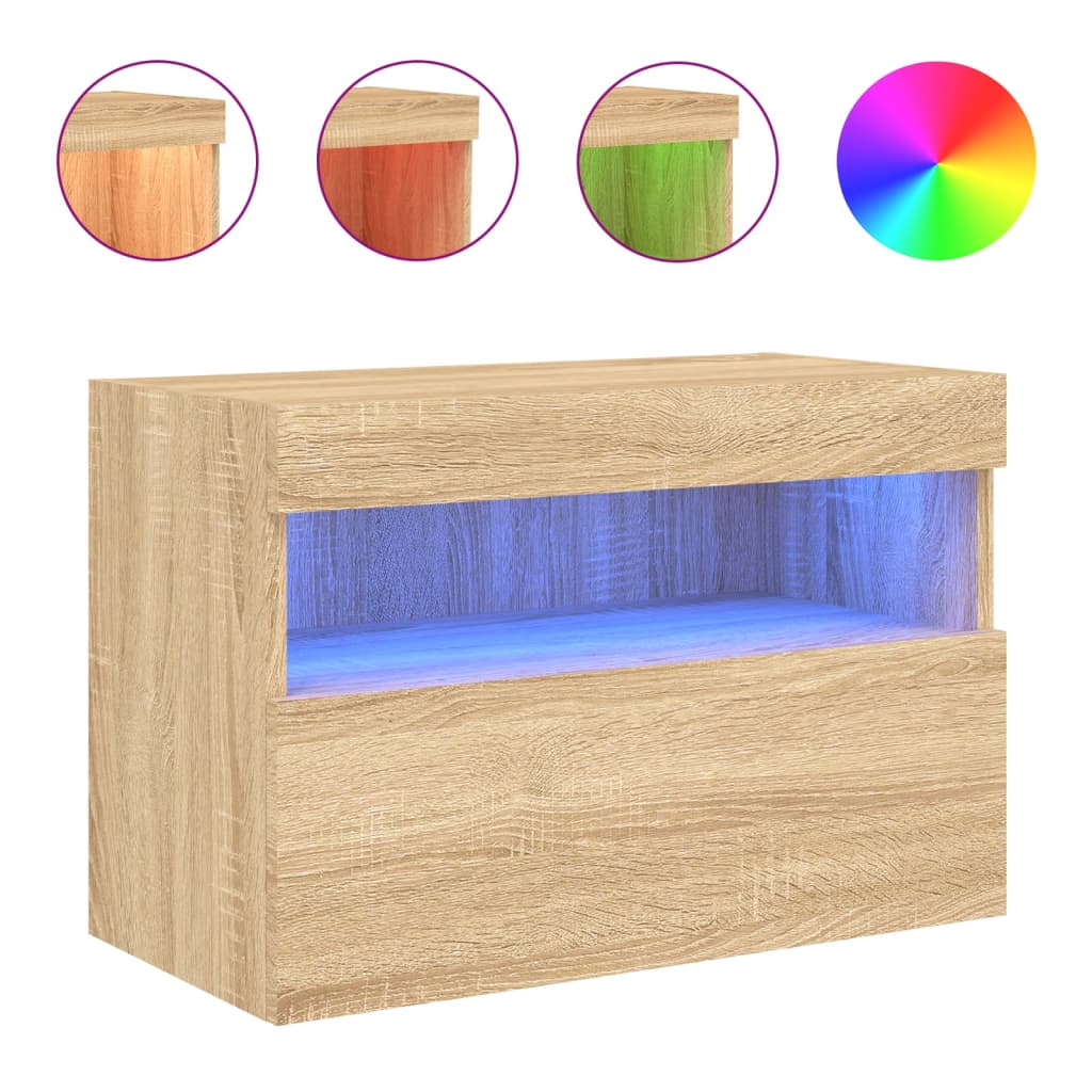 vidaXL Ścienna szafka TV z LED, dąb sonoma, 60x30x40 cm