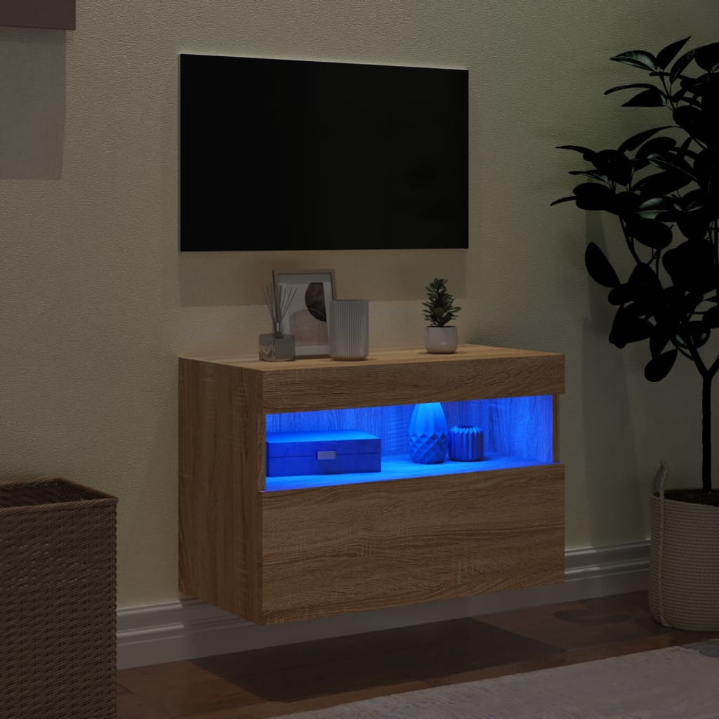 vidaXL Ścienna szafka TV z LED, dąb sonoma, 60x30x40 cm