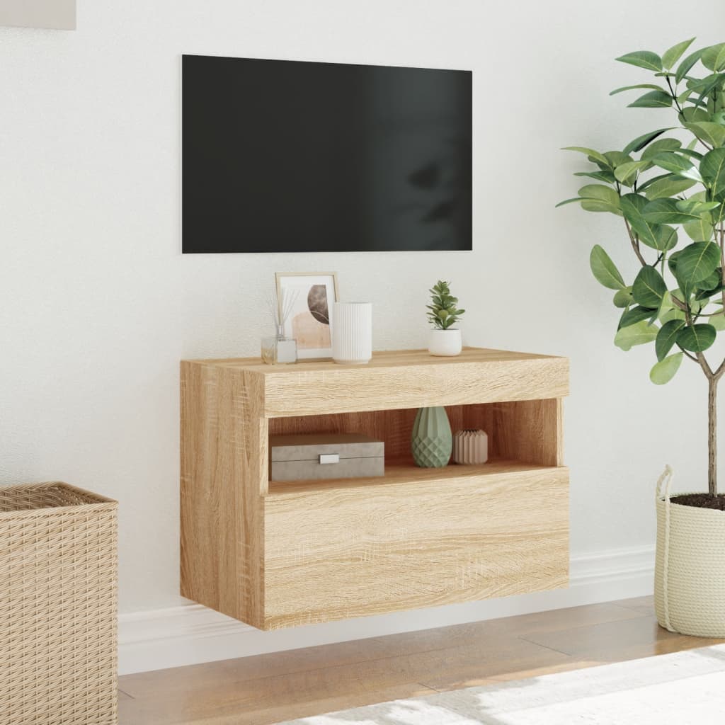 vidaXL Ścienna szafka TV z LED, dąb sonoma, 60x30x40 cm