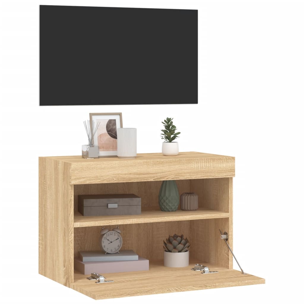 vidaXL Ścienna szafka TV z LED, dąb sonoma, 60x30x40 cm