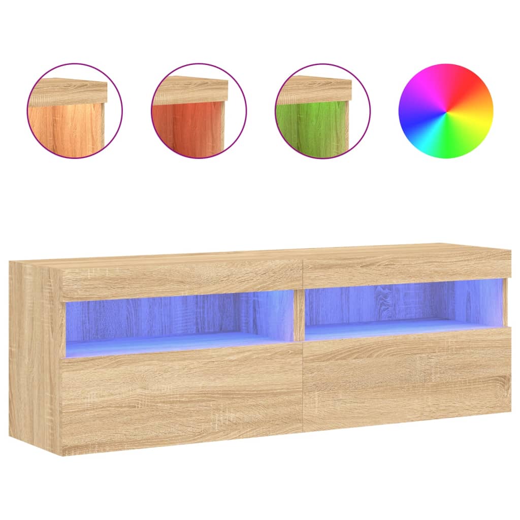 vidaXL Ścienne szafki TV z LED, 2 szt., dąb sonoma, 60x30x40 cm