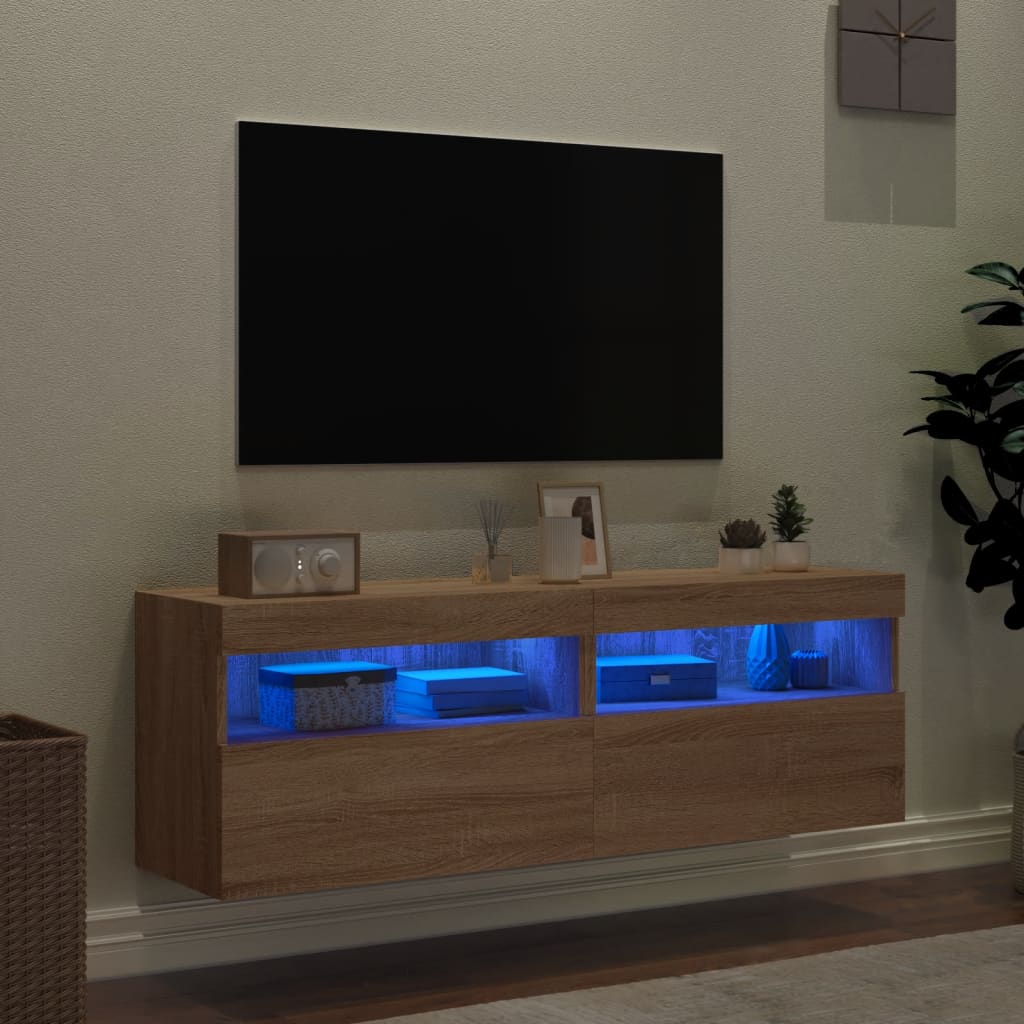 vidaXL Ścienne szafki TV z LED, 2 szt., dąb sonoma, 60x30x40 cm