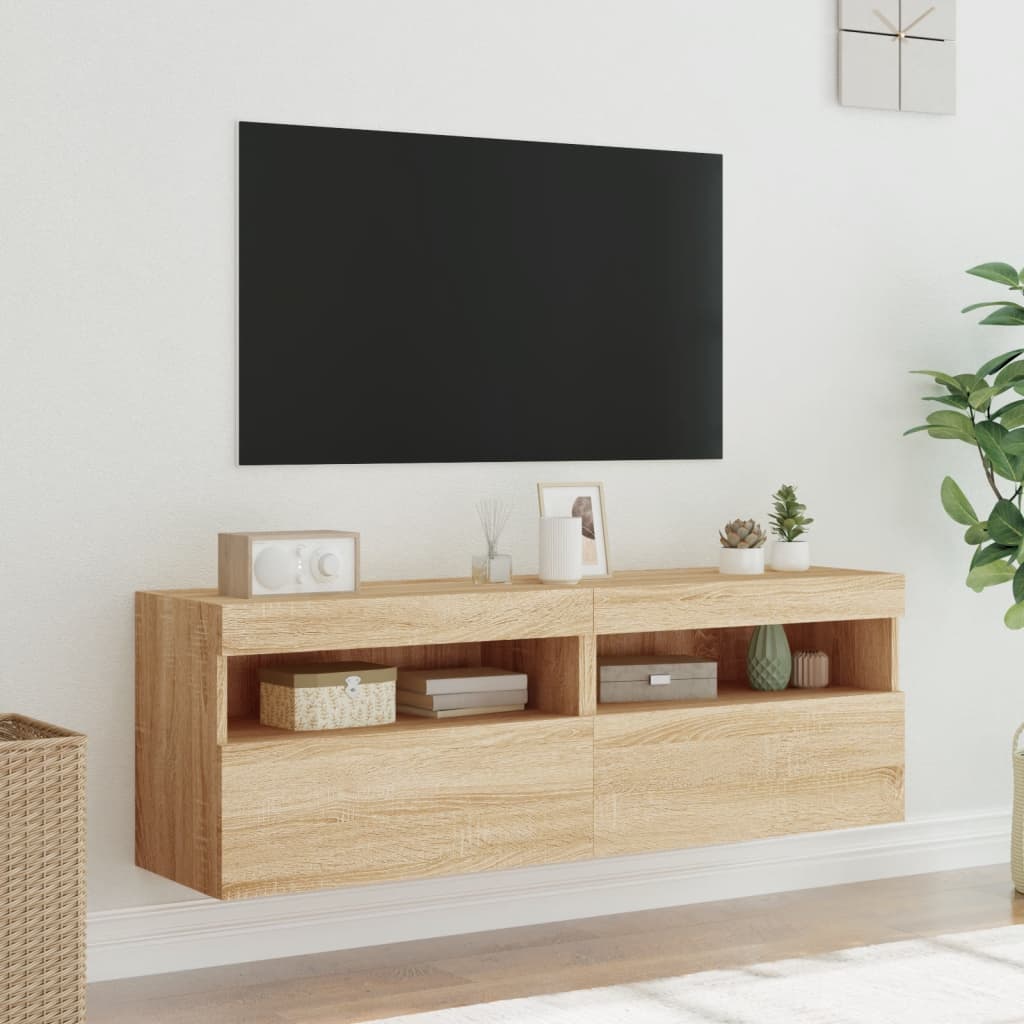 vidaXL Ścienne szafki TV z LED, 2 szt., dąb sonoma, 60x30x40 cm