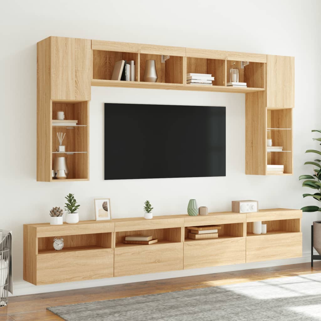 vidaXL Ścienne szafki TV z LED, 2 szt., dąb sonoma, 60x30x40 cm