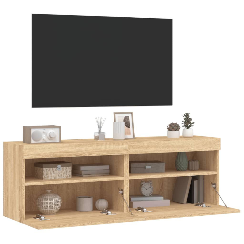 vidaXL Ścienne szafki TV z LED, 2 szt., dąb sonoma, 60x30x40 cm