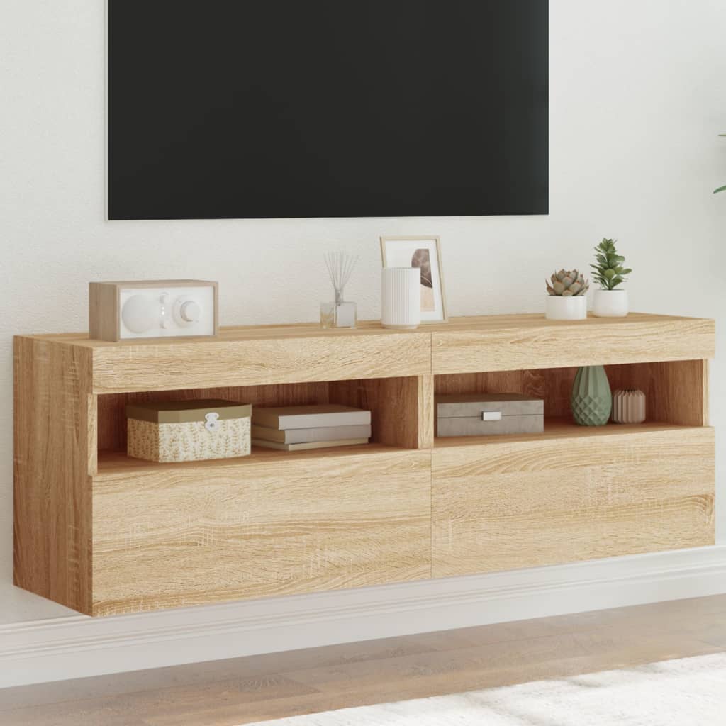 vidaXL Ścienne szafki TV z LED, 2 szt., dąb sonoma, 60x30x40 cm