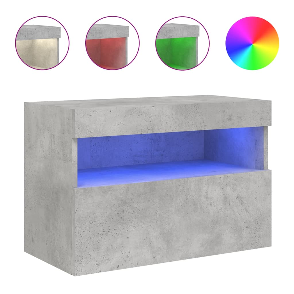 vidaXL Ścienna szafka TV z LED, szarość betonu, 60x30x40 cm