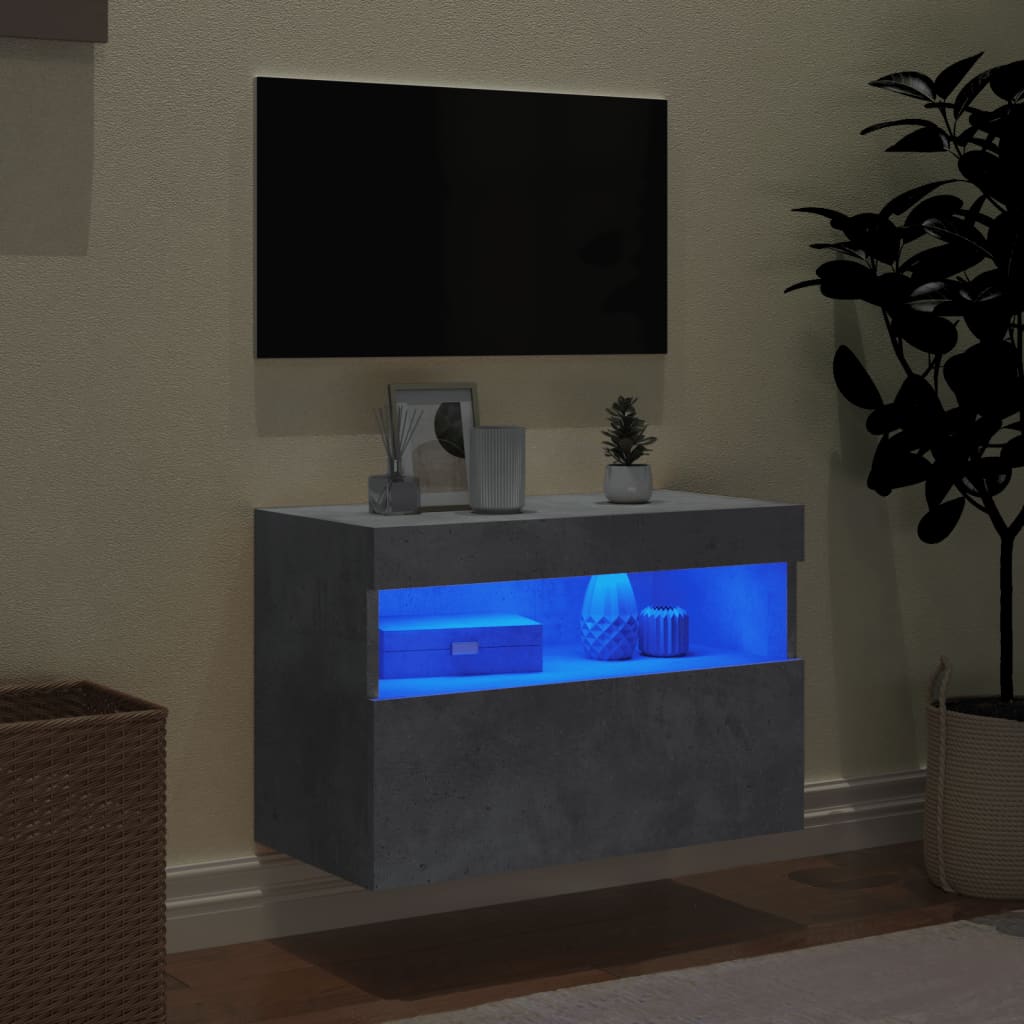 vidaXL Ścienna szafka TV z LED, szarość betonu, 60x30x40 cm