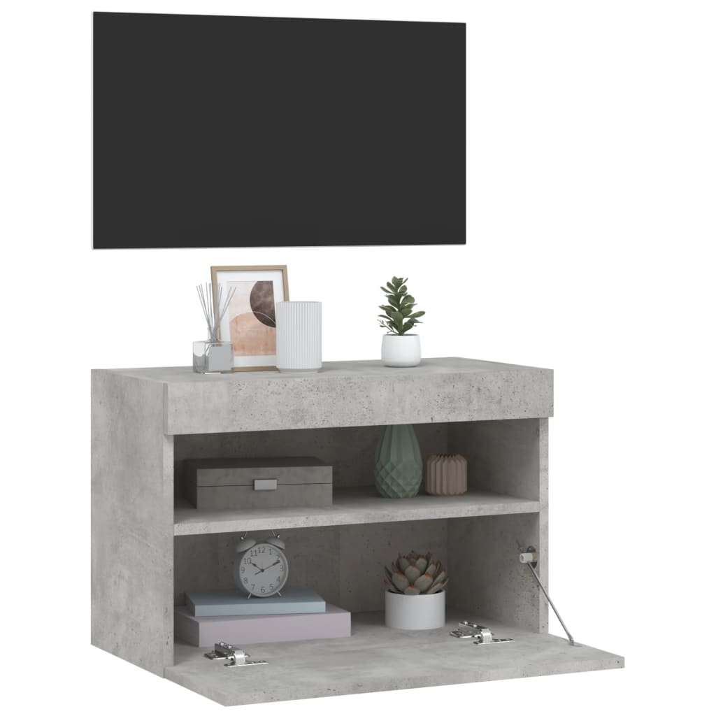 vidaXL Ścienna szafka TV z LED, szarość betonu, 60x30x40 cm