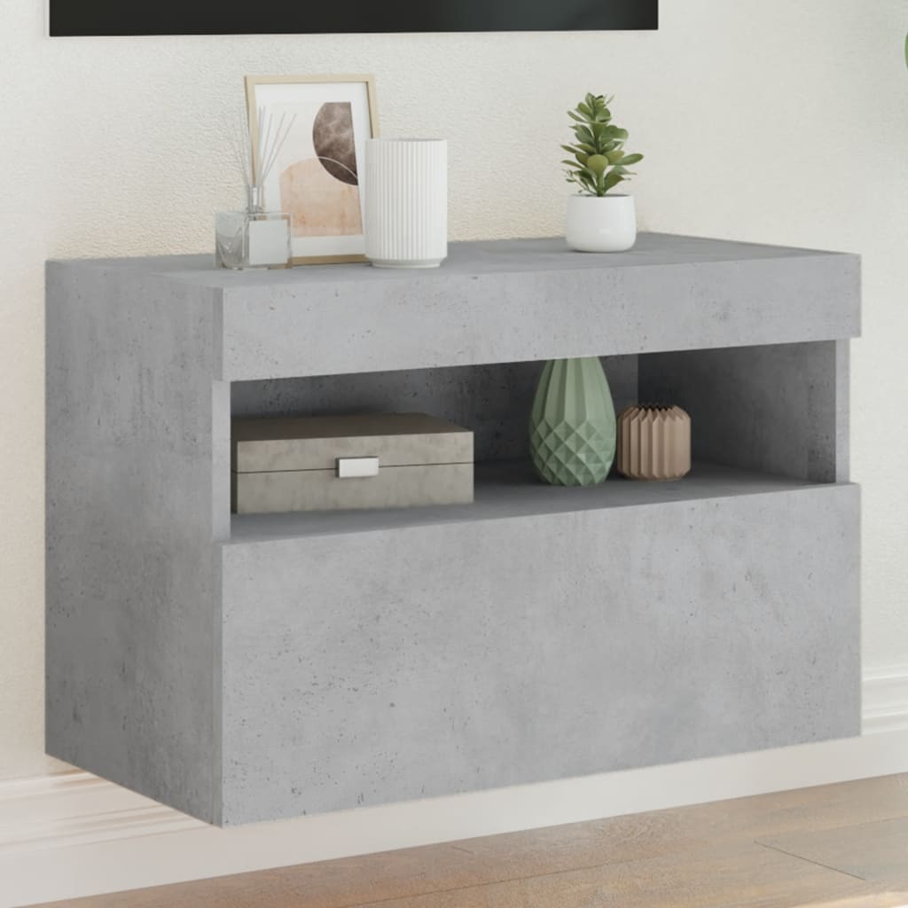 vidaXL Ścienna szafka TV z LED, szarość betonu, 60x30x40 cm