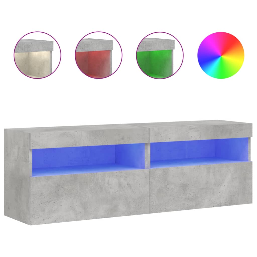 vidaXL Ścienne szafki TV z LED, 2 szt., szarość betonu, 60x30x40 cm