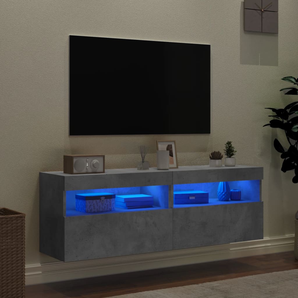 vidaXL Ścienne szafki TV z LED, 2 szt., szarość betonu, 60x30x40 cm