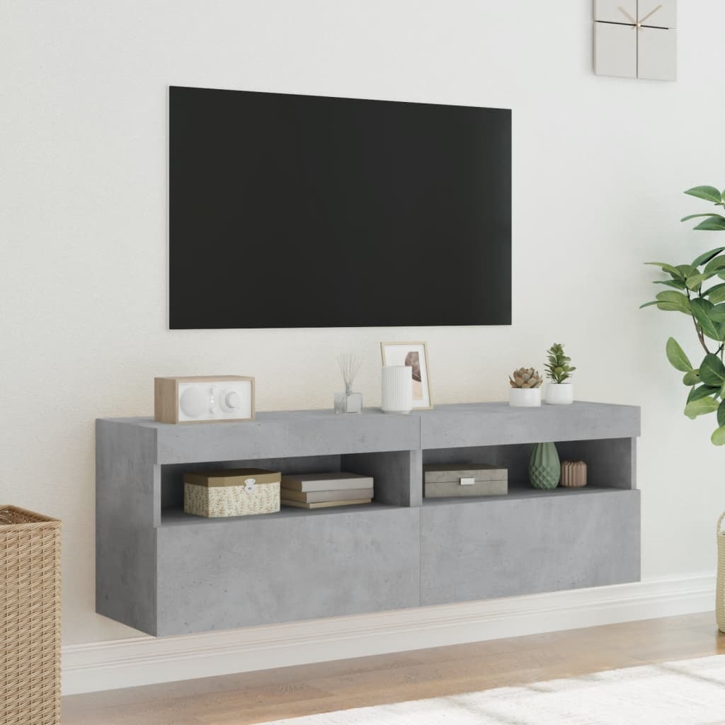 vidaXL Ścienne szafki TV z LED, 2 szt., szarość betonu, 60x30x40 cm