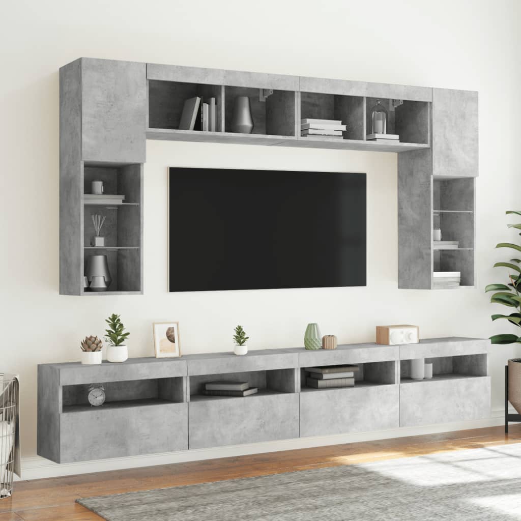 vidaXL Ścienne szafki TV z LED, 2 szt., szarość betonu, 60x30x40 cm