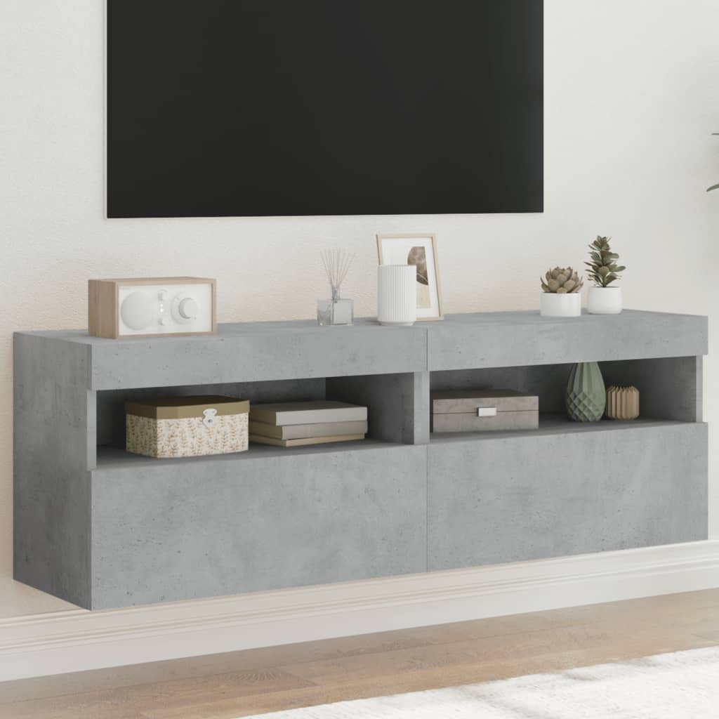 vidaXL Ścienne szafki TV z LED, 2 szt., szarość betonu, 60x30x40 cm