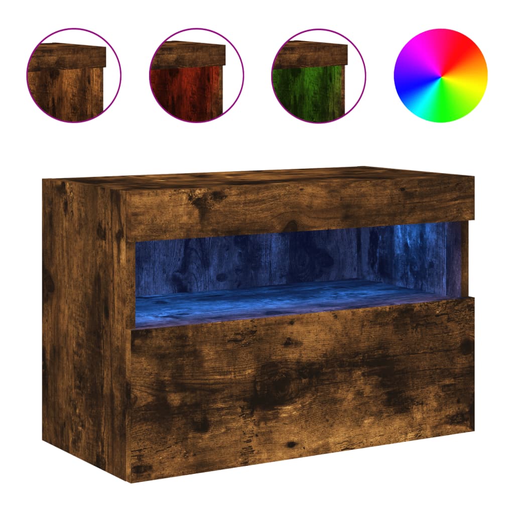 vidaXL Ścienna szafka TV z LED, przydymiony dąb, 60x30x40 cm