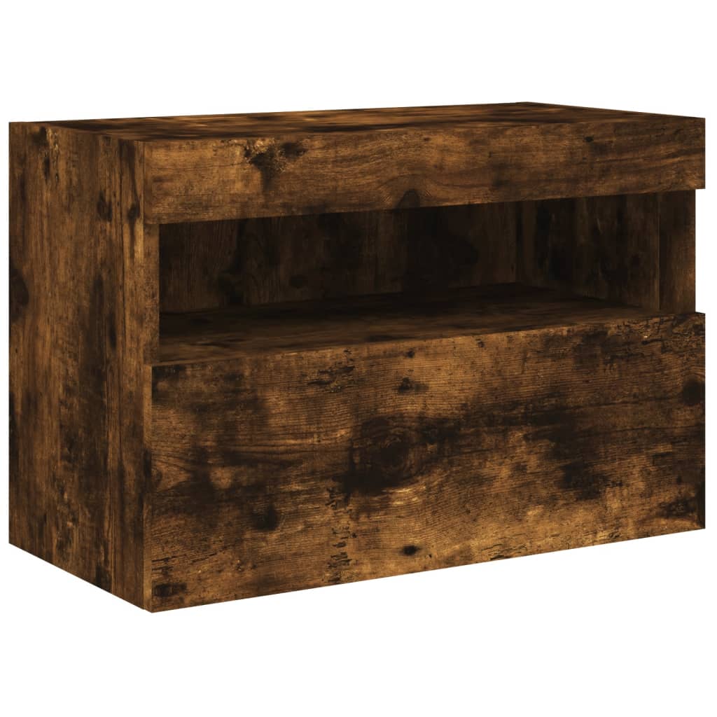 vidaXL Ścienna szafka TV z LED, przydymiony dąb, 60x30x40 cm