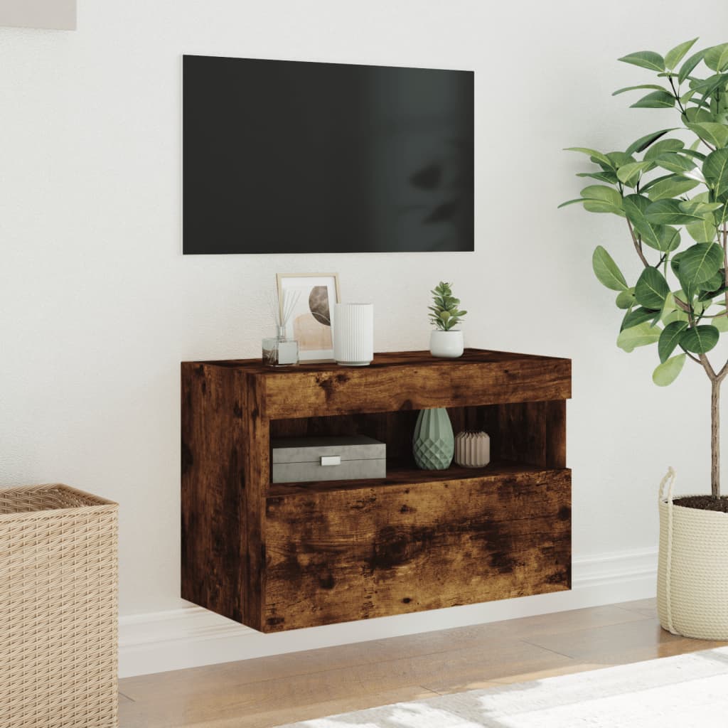 vidaXL Ścienna szafka TV z LED, przydymiony dąb, 60x30x40 cm