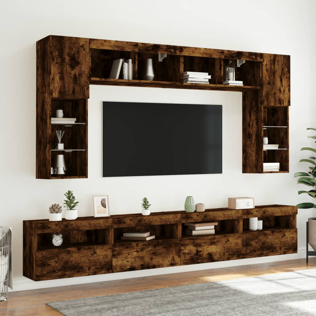 vidaXL Ścienna szafka TV z LED, przydymiony dąb, 60x30x40 cm
