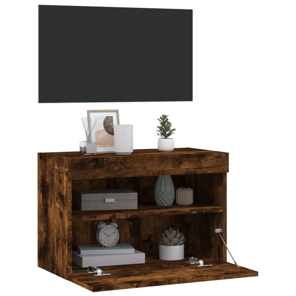 vidaXL Ścienna szafka TV z LED, przydymiony dąb, 60x30x40 cm