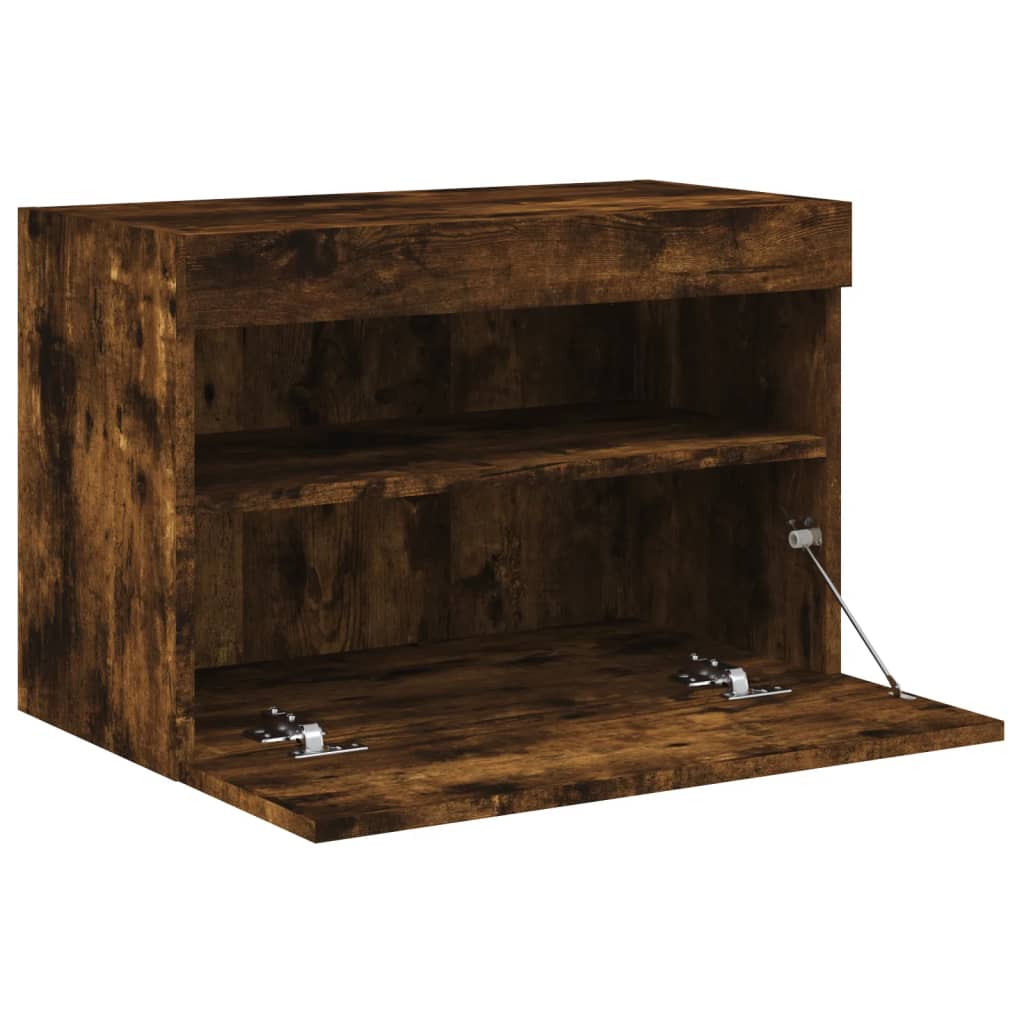 vidaXL Ścienna szafka TV z LED, przydymiony dąb, 60x30x40 cm