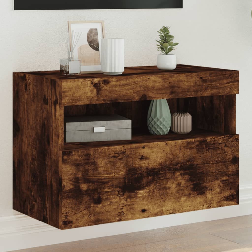 vidaXL Ścienna szafka TV z LED, przydymiony dąb, 60x30x40 cm