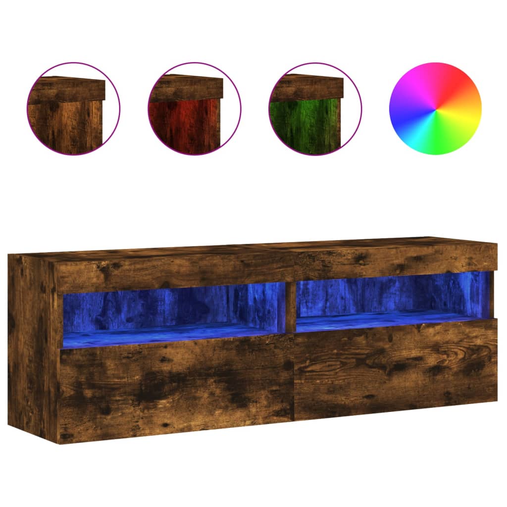 vidaXL Ścienne szafki TV z LED, 2 szt., przydymiony dąb, 60x30x40 cm