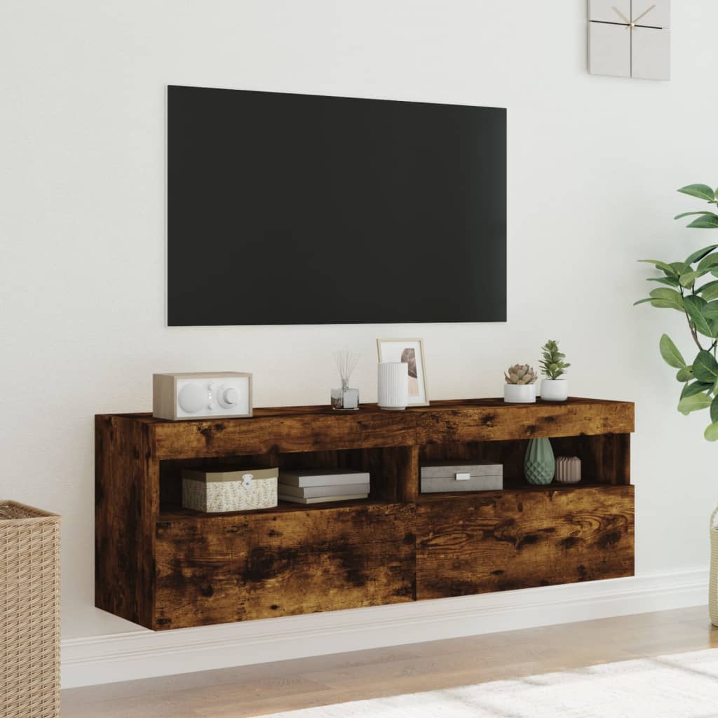 vidaXL Ścienne szafki TV z LED, 2 szt., przydymiony dąb, 60x30x40 cm