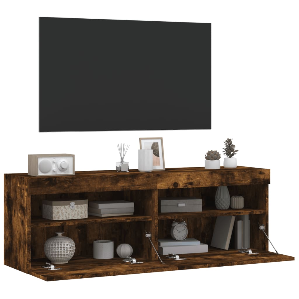 vidaXL Ścienne szafki TV z LED, 2 szt., przydymiony dąb, 60x30x40 cm