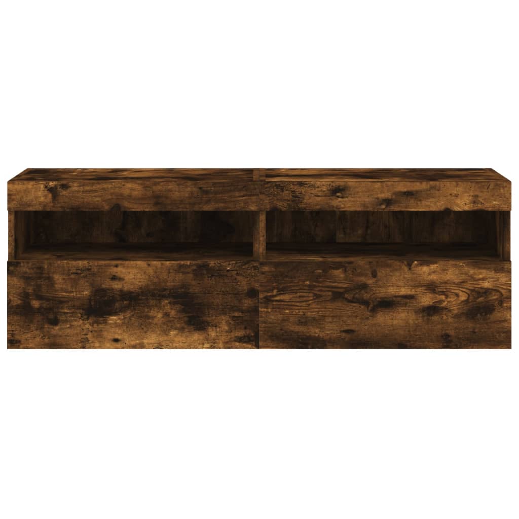 vidaXL Ścienne szafki TV z LED, 2 szt., przydymiony dąb, 60x30x40 cm