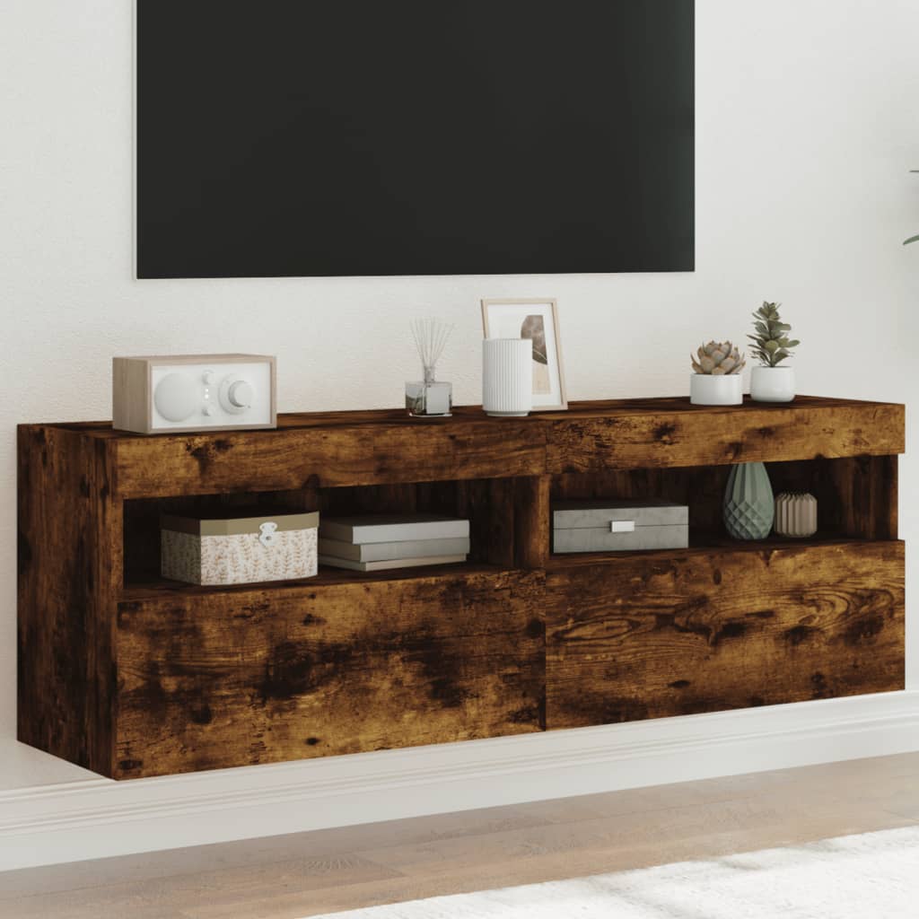 vidaXL Ścienne szafki TV z LED, 2 szt., przydymiony dąb, 60x30x40 cm