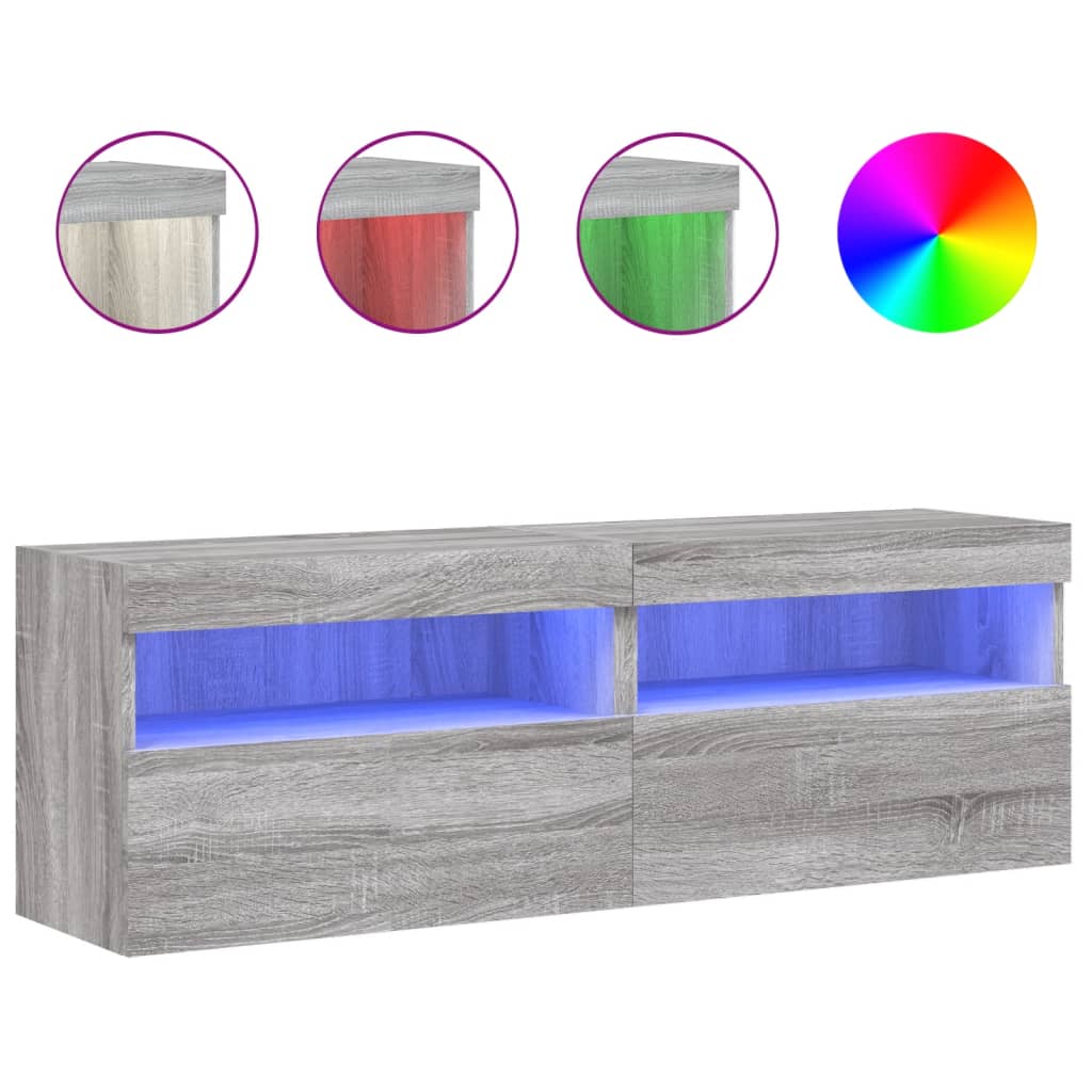 vidaXL Ścienne szafki TV z LED, 2 szt., szary dąb sonoma, 60x30x40 cm