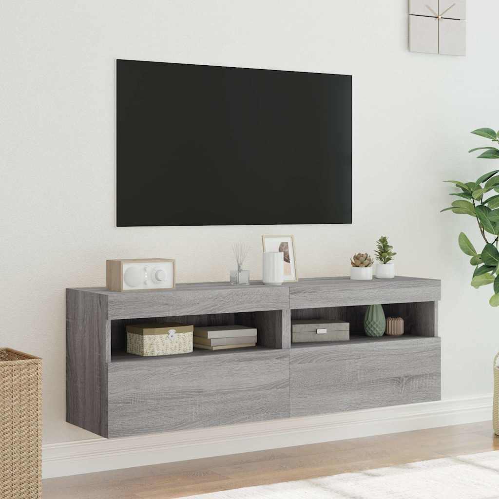 vidaXL Ścienne szafki TV z LED, 2 szt., szary dąb sonoma, 60x30x40 cm