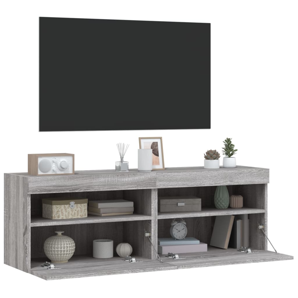 vidaXL Ścienne szafki TV z LED, 2 szt., szary dąb sonoma, 60x30x40 cm