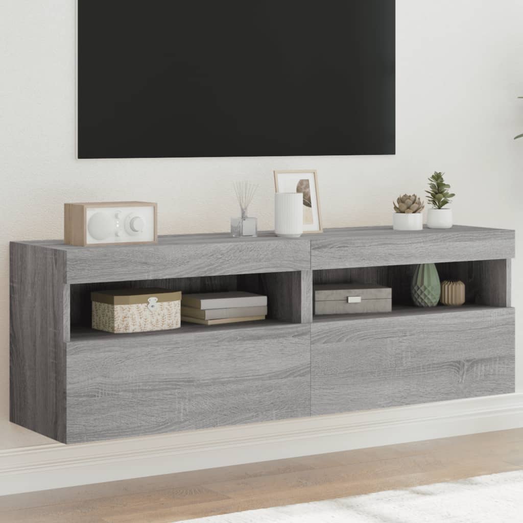 vidaXL Ścienne szafki TV z LED, 2 szt., szary dąb sonoma, 60x30x40 cm