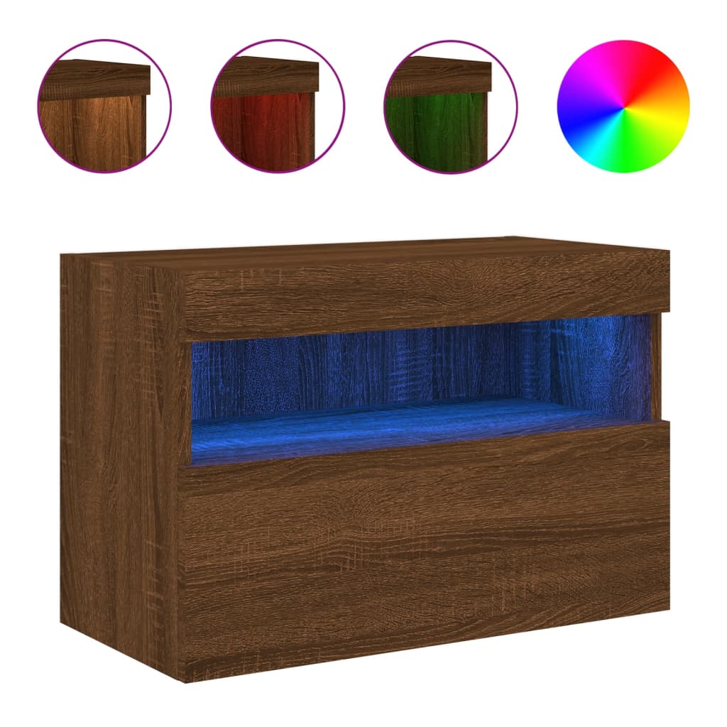 vidaXL Ścienna szafka TV z LED, brązowy dąb, 60x30x40 cm