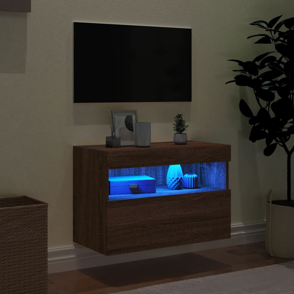 vidaXL Ścienna szafka TV z LED, brązowy dąb, 60x30x40 cm