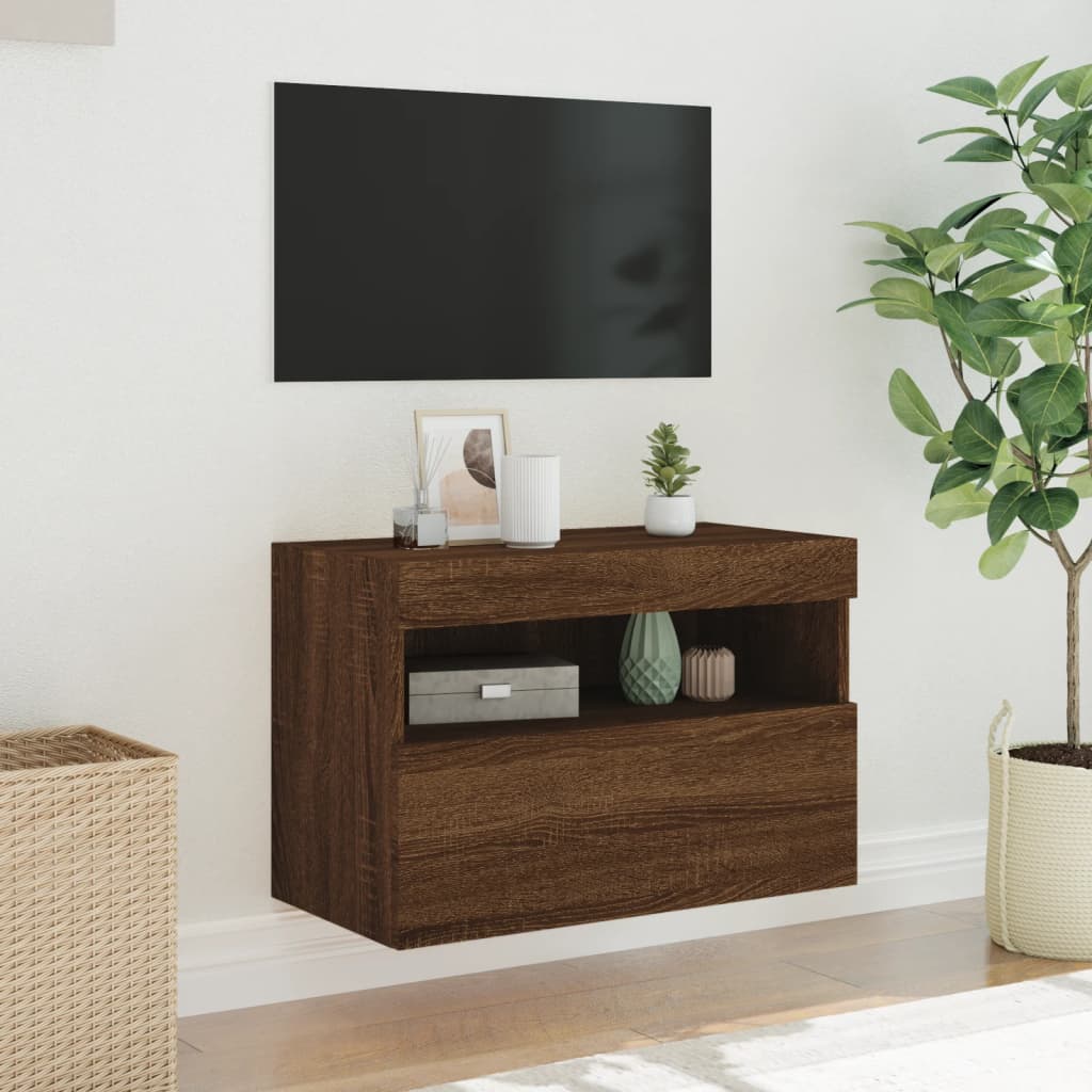vidaXL Ścienna szafka TV z LED, brązowy dąb, 60x30x40 cm
