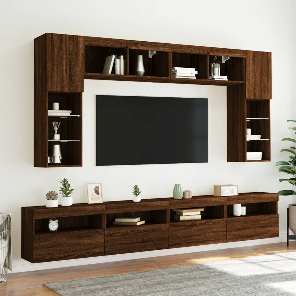 vidaXL Ścienna szafka TV z LED, brązowy dąb, 60x30x40 cm