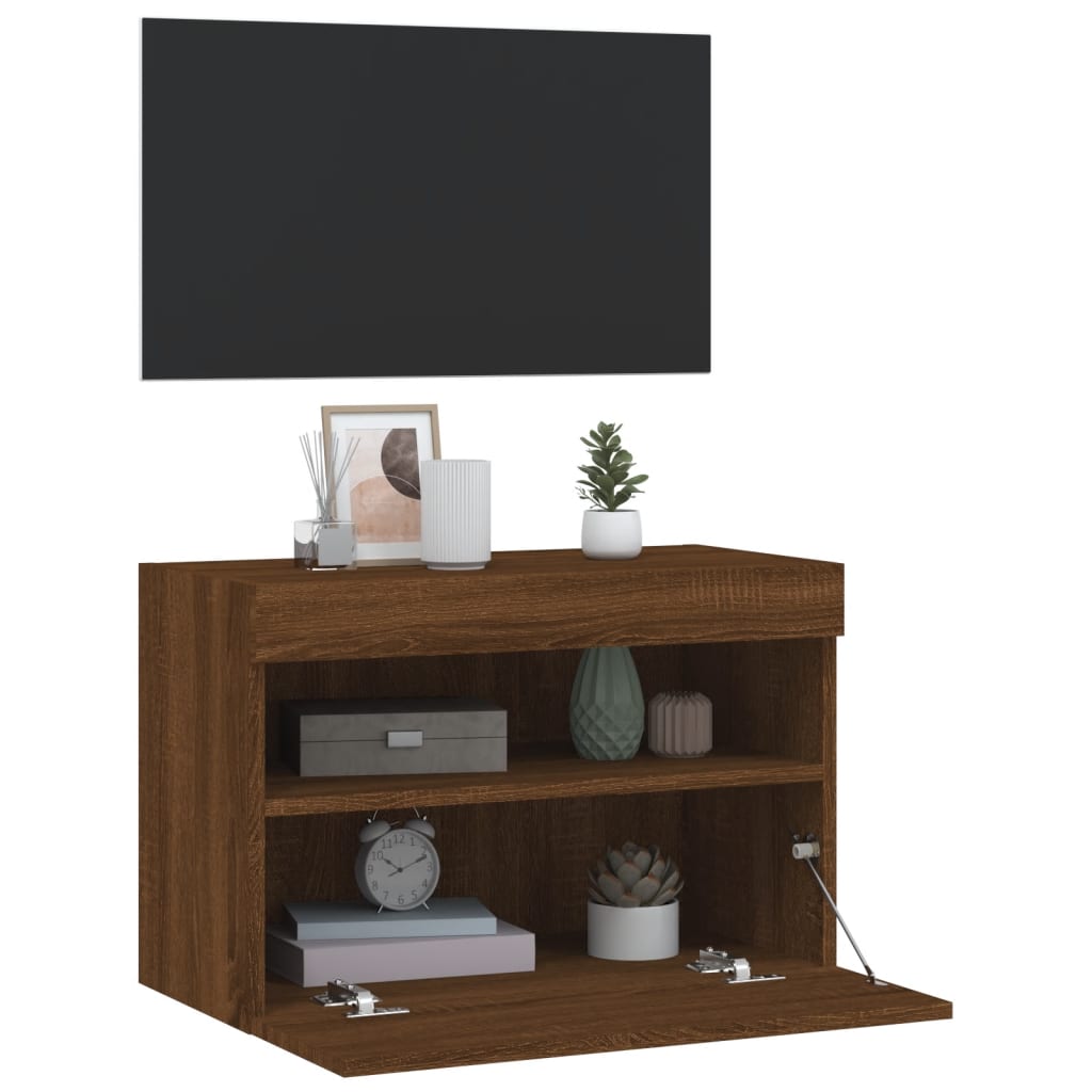 vidaXL Ścienna szafka TV z LED, brązowy dąb, 60x30x40 cm