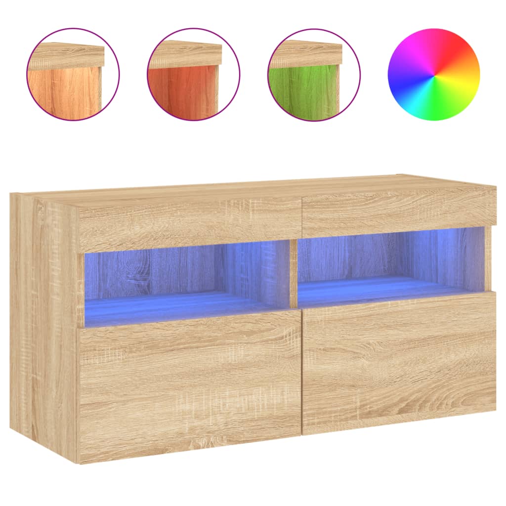 vidaXL Ścienna szafka TV z LED, dąb sonoma, 80x30x40 cm
