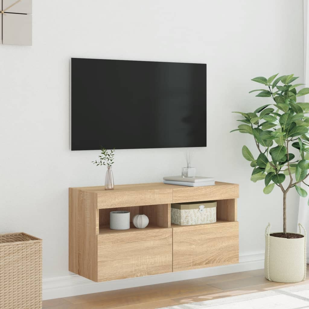 vidaXL Ścienna szafka TV z LED, dąb sonoma, 80x30x40 cm